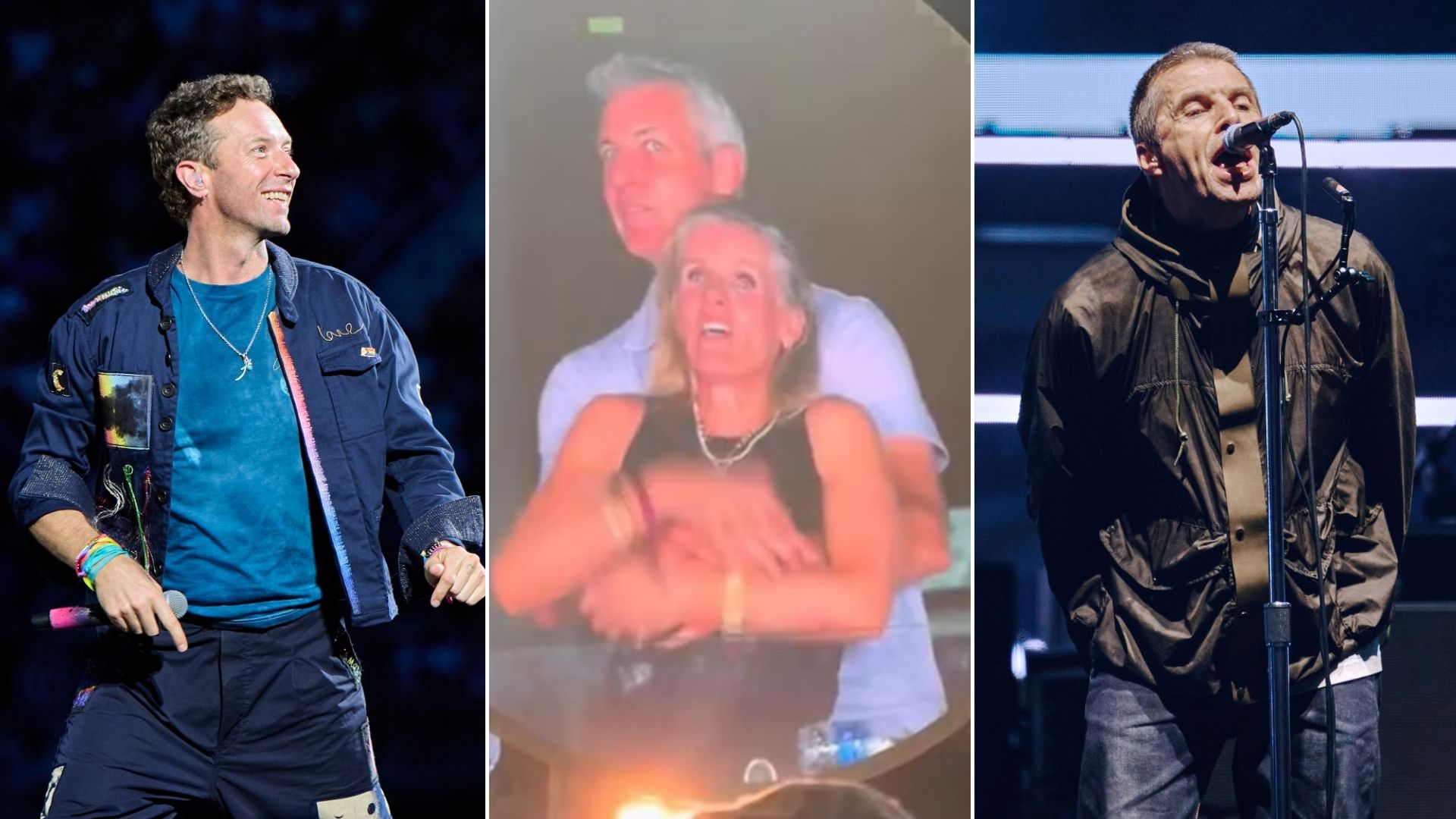 Chris Martin, Andy Byron e Kristin Cabot, os supostos infiéis, e Liam Gallagher (Foto: Robert Okine/Getty Images, Reprodução e Gareth Cattermole/Getty Images)