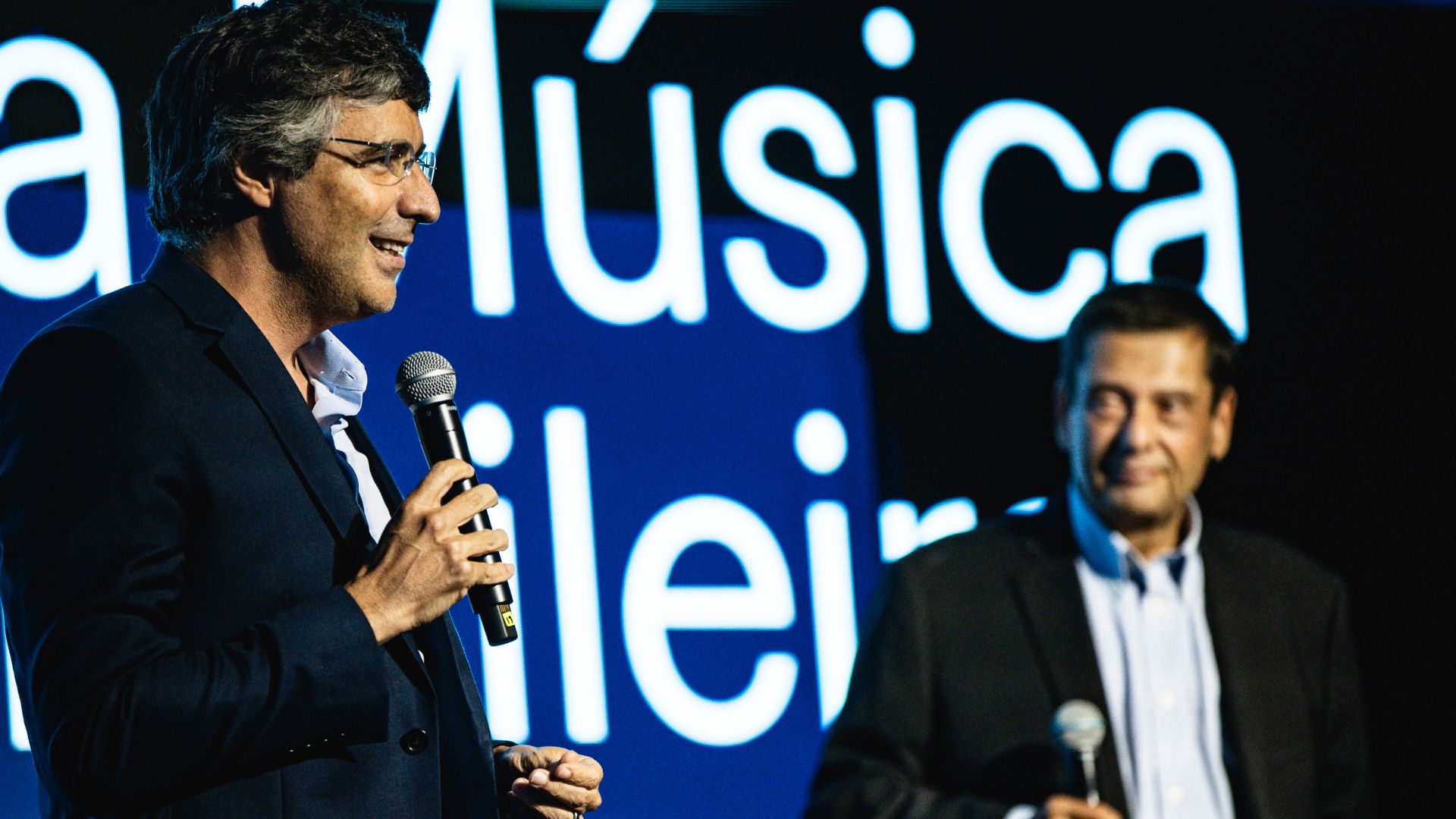 André Esteves, sócio sênior e chairman do BTG Pactual, e Zé Maurício Machline, fundador do Prêmio BTG Pactual da Música Brasileira, em evento que apresentou o projeto Música é Negócio
