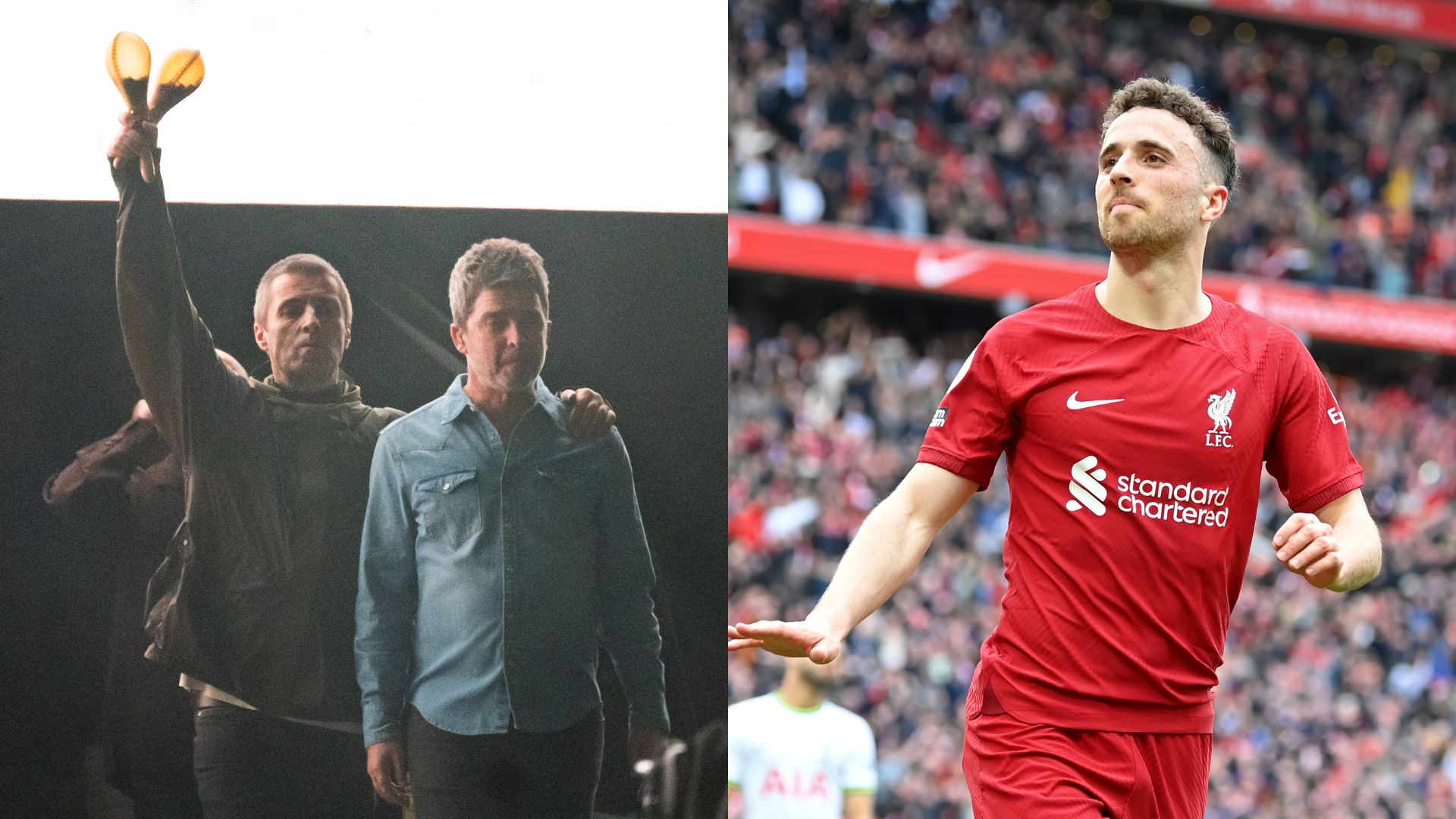Liam e Noel Gallagher em show do Oasis e Diogo Jota
