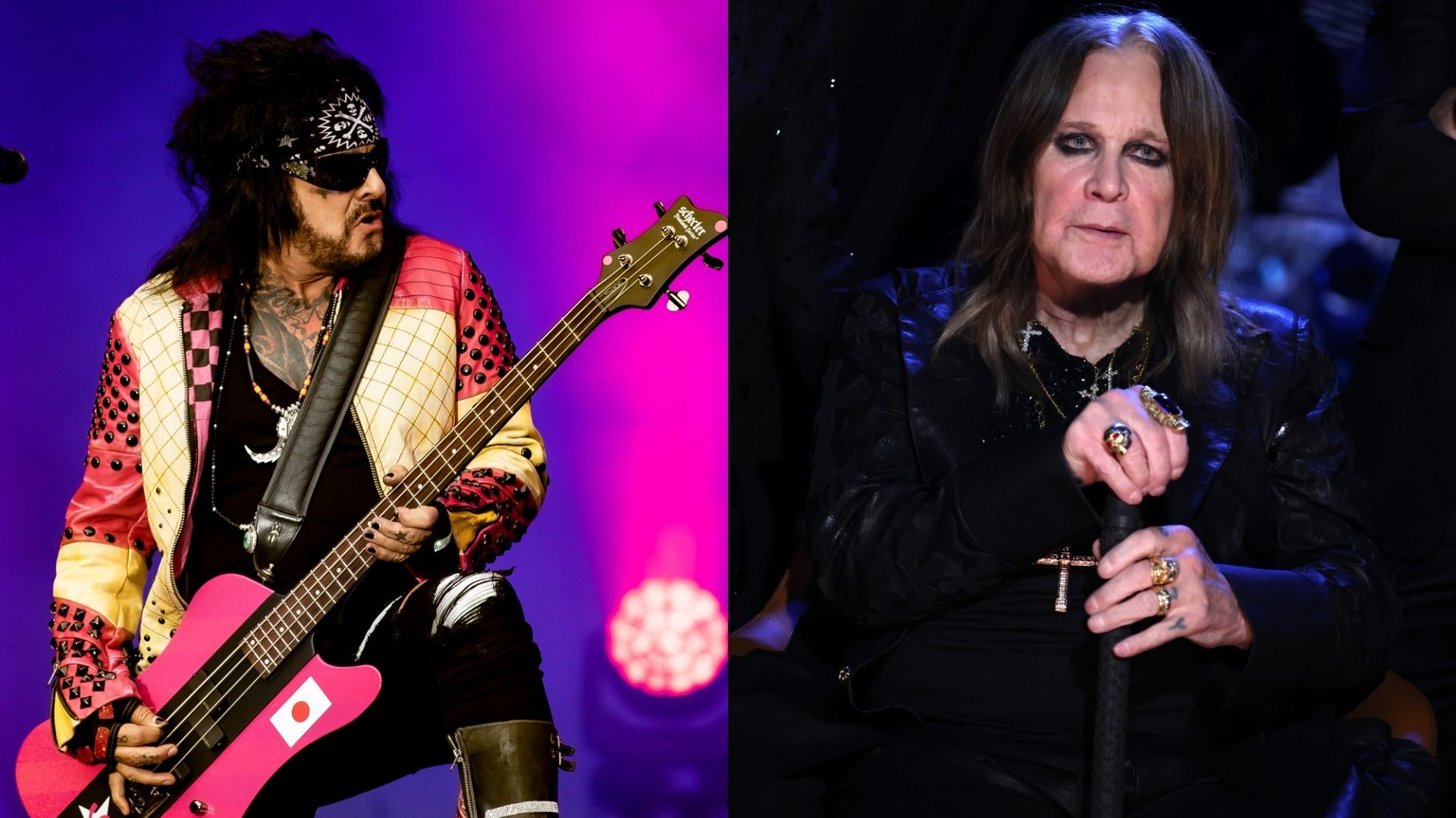 Nikki Sixx, do Mötley Crüe, e Ozzy Osbourne (Foto: Sam Tabone/WireImage e Kevin Mazur/Getty Images)