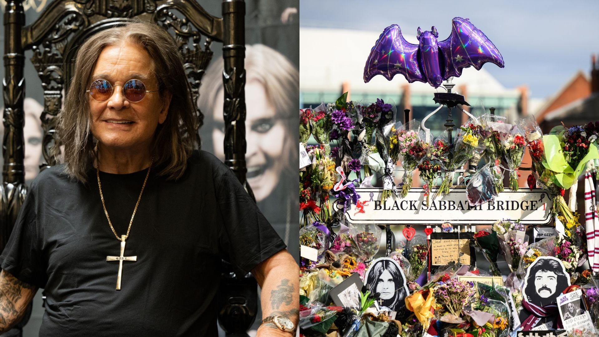 Fãs reúnem homenagens na Ponte Black Sabbath (Foto: Scott Dudelson/Getty Images e Leon Neal/Getty Images)