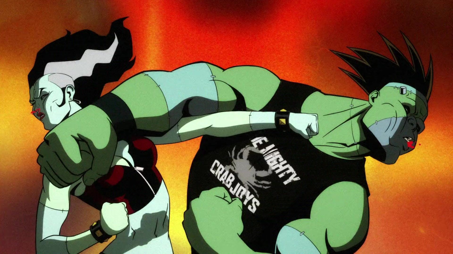 Eric Frankenstein usa uma camiseta da banda The Mighty Crabjoys na série animada Comando das Criaturas (Foto: Reprodução/HBO Max)