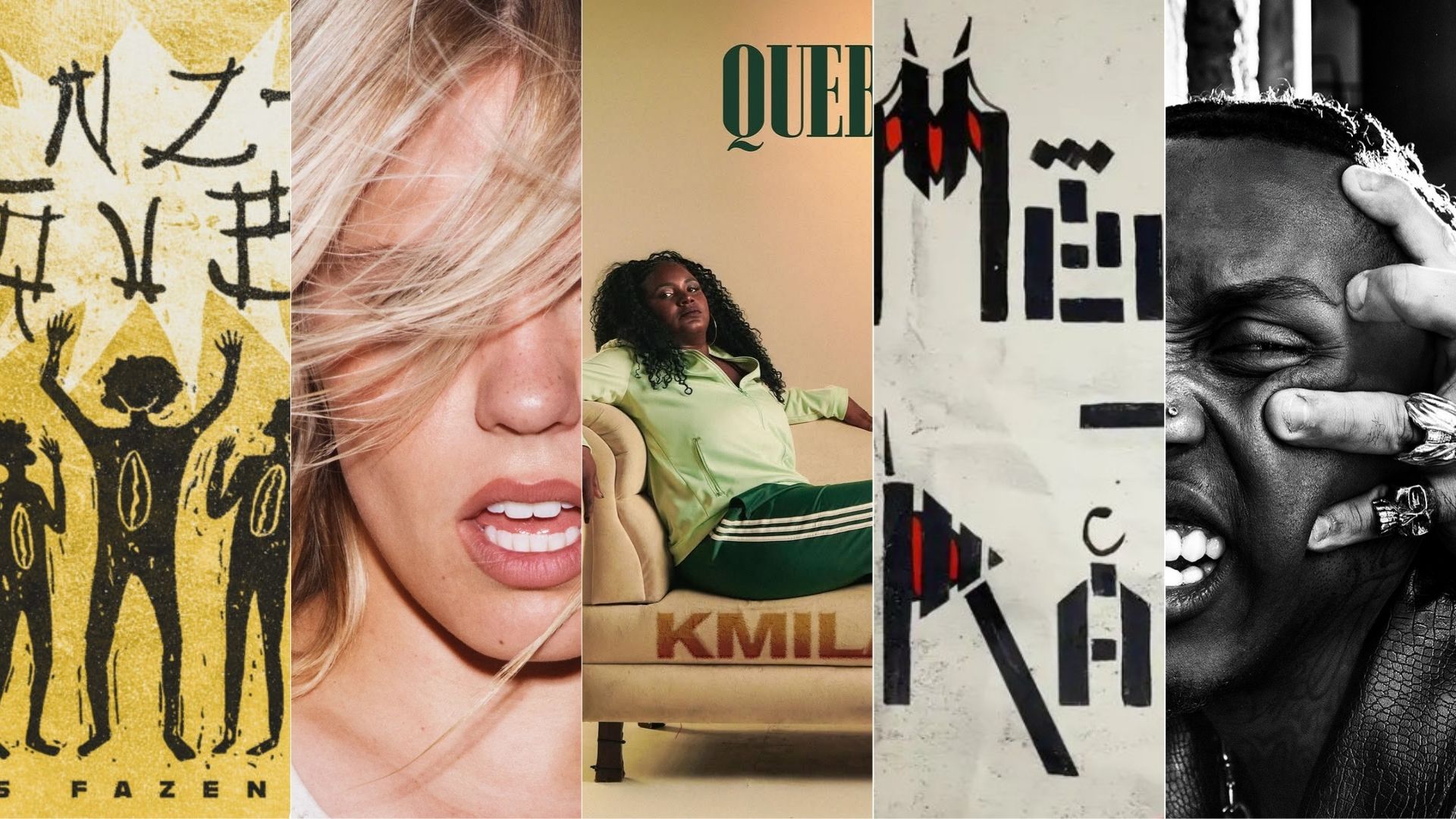 Capas de: Mateus Fazeno Rock, Reneé Rapp, Kmila Cdd, The Voidz e Kayblack