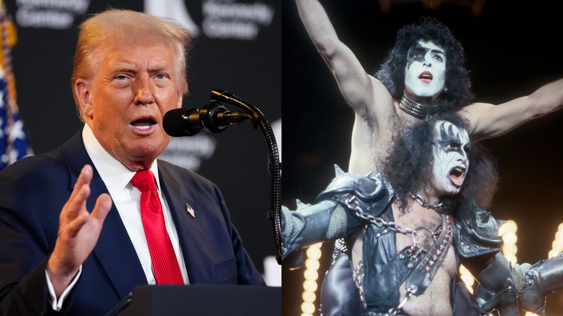 Donald Trump e Paul Stanley e Gene Simmons, do Kiss