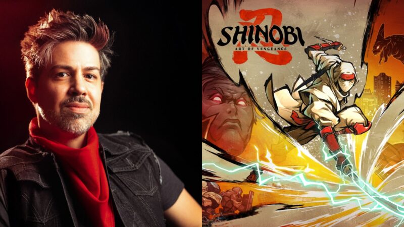 O compositor português Tee Lopes e cartaz de Shinobi: Art of Vengeance (Fotos: Divulgação)