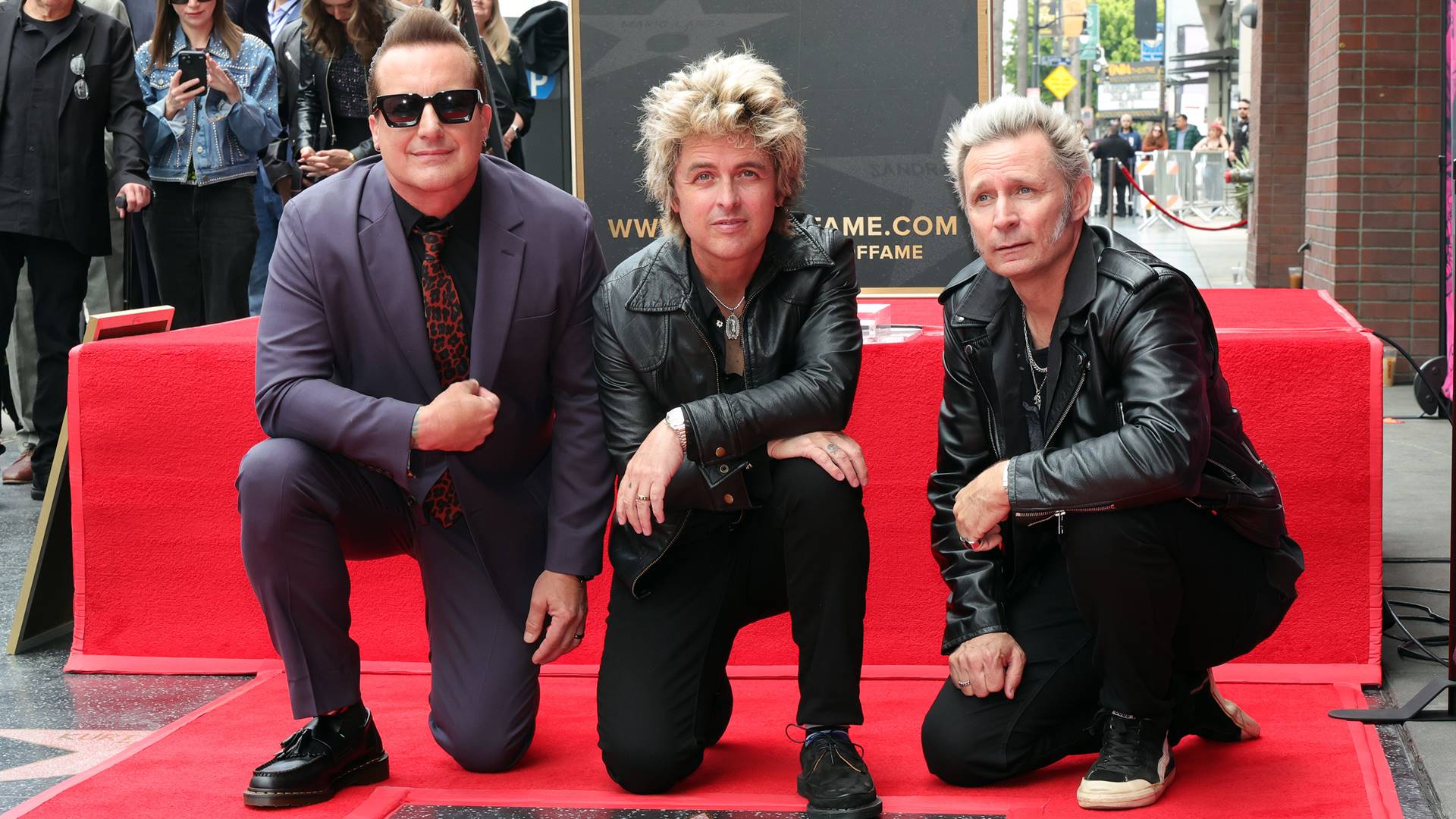 Tré Cool, Billie Joe Armstrong e Mike Dirnt, do Green Day, em 2025