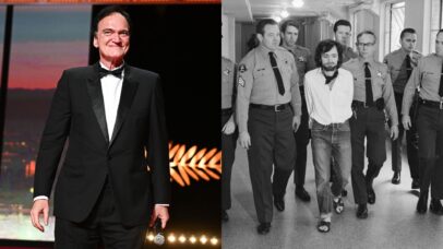 Quentin Tarantino e Charles Manson escoltado pela polícia (Fotos: Stephane Cardinale - Corbis/Corbis via Getty Images e Bettmann / Colaborador)