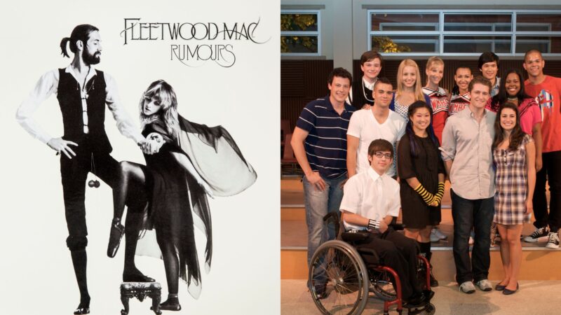 Vinil de "Rumours" (1977) e elenco de Glee em 2009 (Fotos: Jay L. Clendenin/Los Angeles Times e Vera Anderson/WireImage/Getty Images)