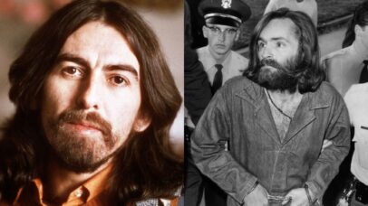 George Harrison (à esquerda) e Charles Manson (à direita) (Fotos: Michael Putland/Getty Images e John Malmin/Los Angeles Times via Getty Images)