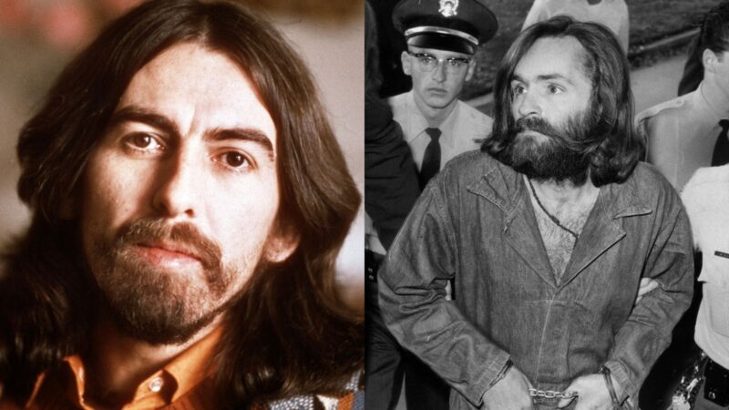 George Harrison (à esquerda) e Charles Manson (à direita) (Fotos: Michael Putland/Getty Images e John Malmin/Los Angeles Times via Getty Images)