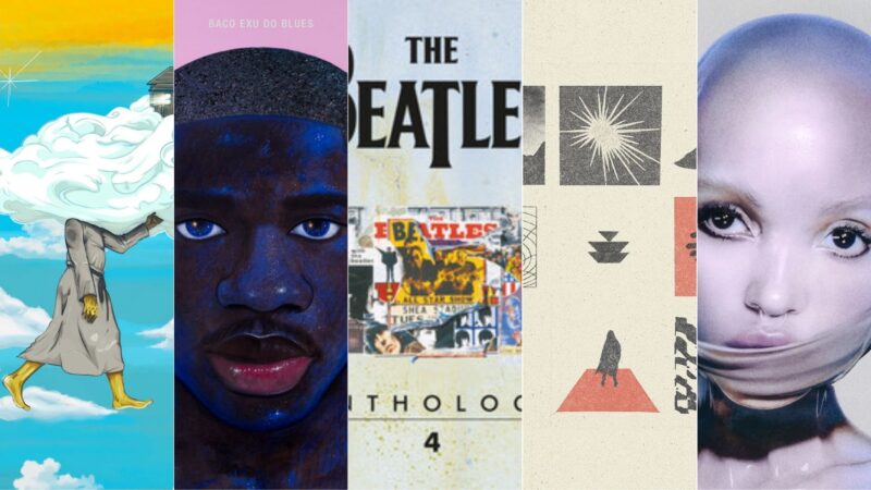 Capas de: De La Soul, Baco Exu do Blues, The Beatles, Trabalhos Espaciais Manuais, FKA twigs