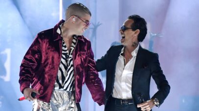 Bad Bunny e Marc Anthony no Grammy Latino de 2018 (Foto: Ethan Miller/Getty Images for LARAS)