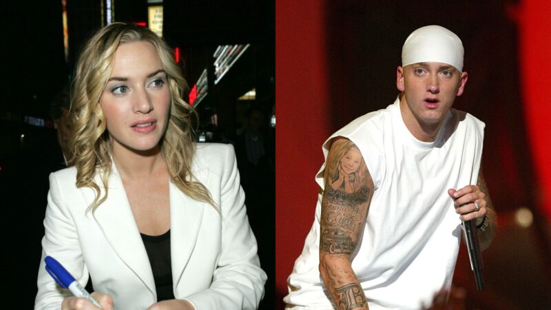 Kate Winslet e Eminem em 2004 (Fotos: James Devaney/WireImage e Kevin Winter/Getty Images)
