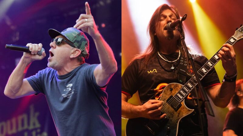 Pennywise (Jim Lindberg) e Angra (Rafael Bittencourt) (Fotos: Pedro Becerra / Redferns via Getty Images e Ellen Artie @ellenartie para Rolling Stone Brasil)