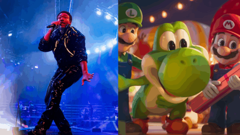 Childish Gambino (Donald Glover) e Yoshi, em 'Super Mario Galaxy: O Filme'