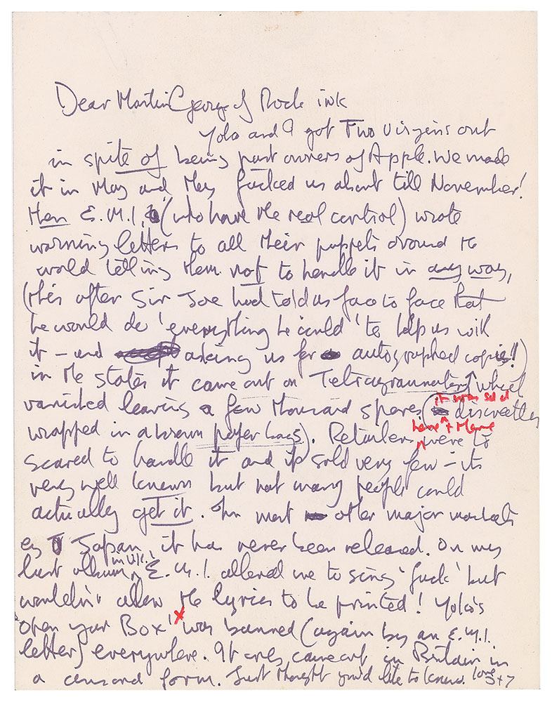 Carta de John Lennon. (Foto: Reprodução / RR Auction)