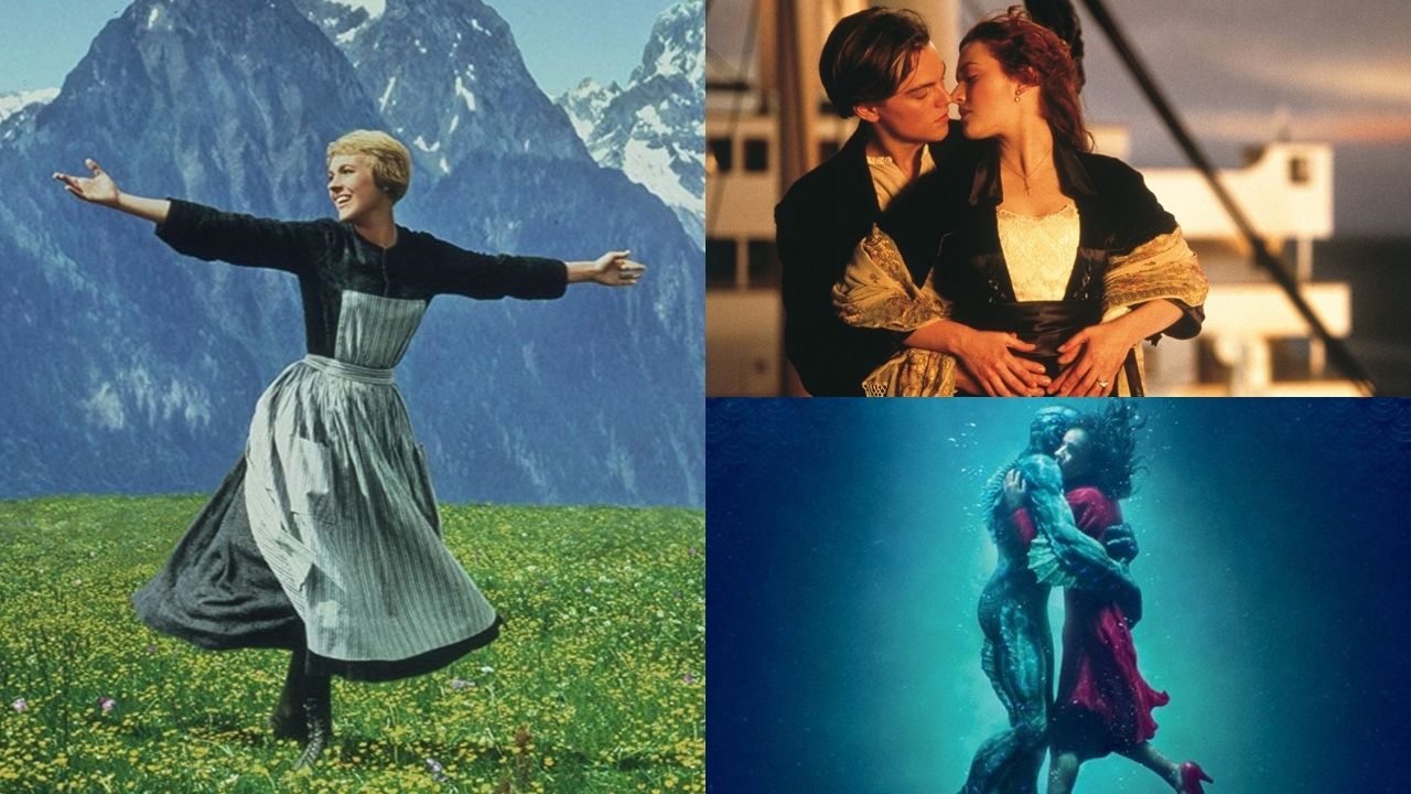 A Noviça Rebelde (Foto: Divulgação / 20th Century Fox), Titanic (Foto: Divulgação / Paramount Pictures) e A Forma da Água (Foto: Divulgação / Fox Searchlight Pictures)