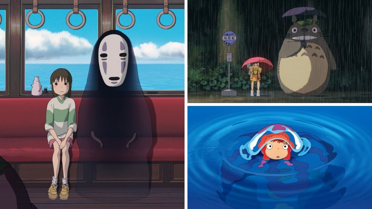 A Viagem de Chihiro (esq.), Meu Amigo Totoro (acima) e Ponyo (abaixo) (Fotos: Reprodução / Ghibli)