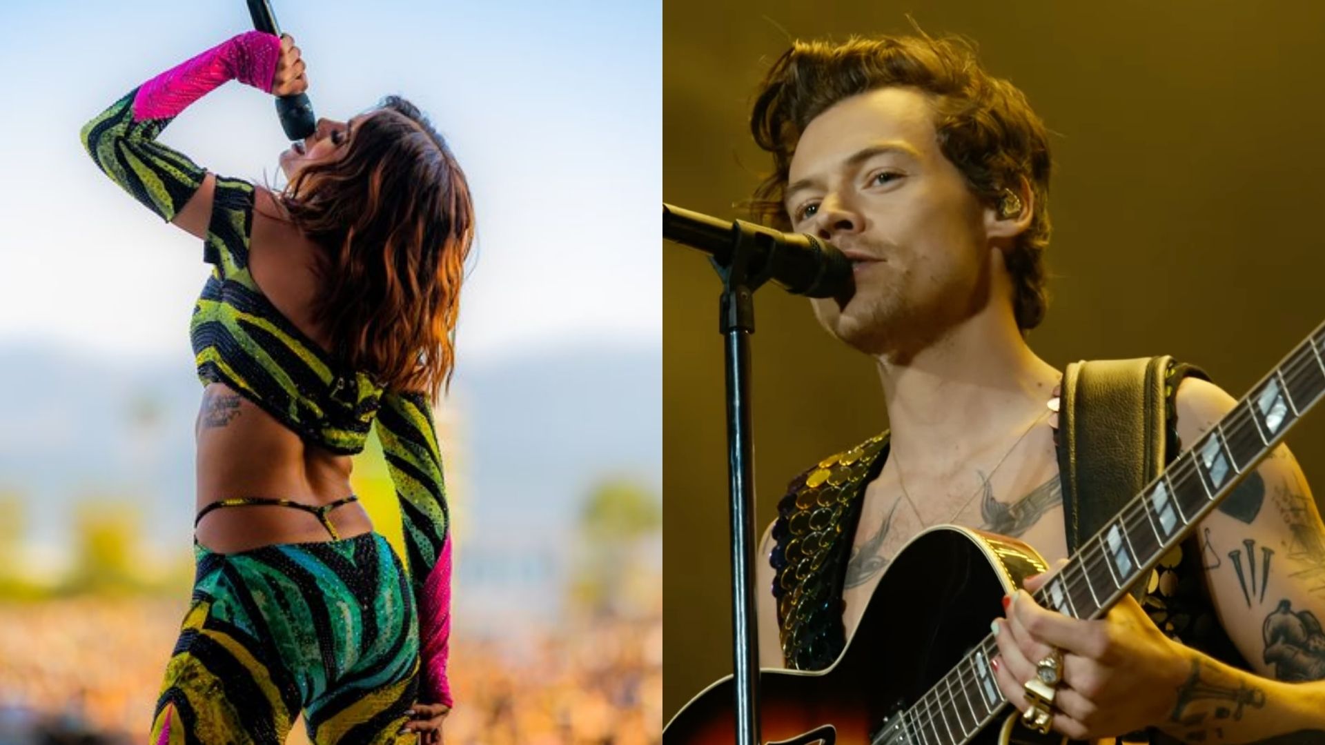 Anitta e Harry Styles no Coachella (Foto: Getty Images / Reprodução / Twitter)