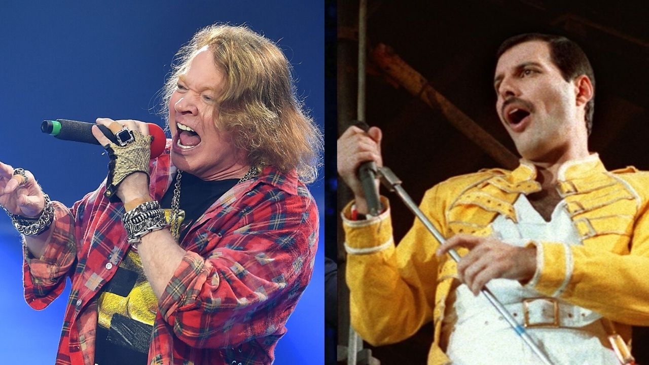Axl Rose e Freddie Mercury (Foto 1: Mark Allan/AP | Foto 2: AP)