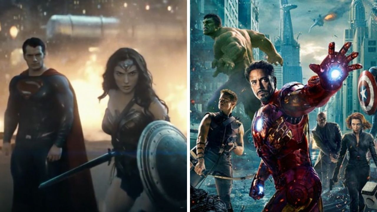 Cena de Batman vs Superman: A Origem da Justiça (Foto: Reprodução/Warner Bros.) e pôster de Os Vingadores (Foto: Divulgação/Disney)