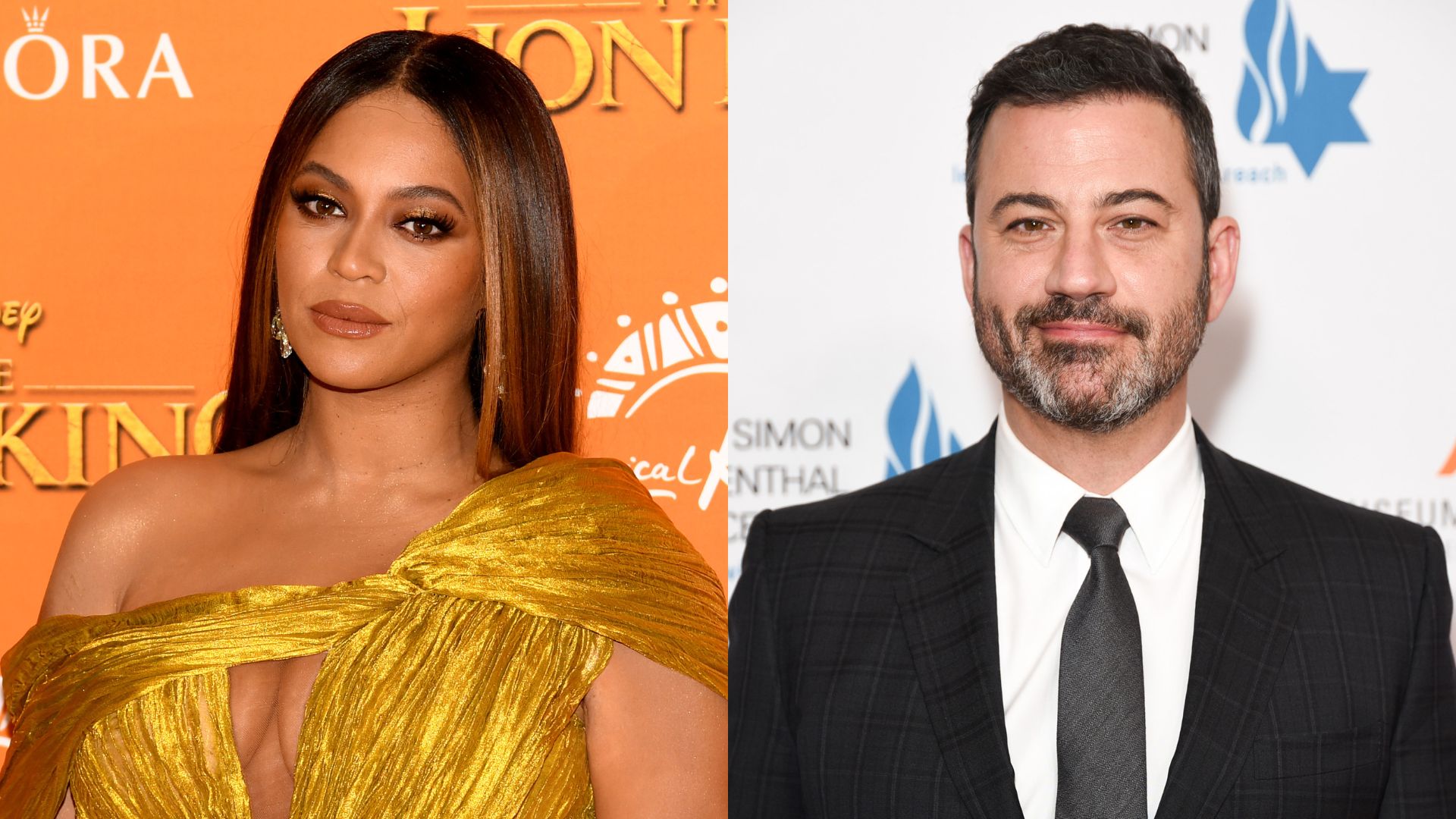 Beyoncé (Foto: Gareth Cattermole/Getty Images) e Jimmy Kimmel (Foto: Presley Ann/Getty Images)