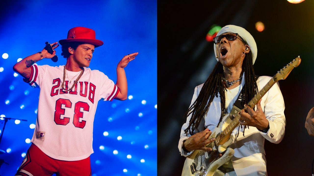 Bruno Mars e Nile Rodgers (Foto 1: Florent Dechard e Foto 2: Cintia Orth/Estácio/Divulgação)