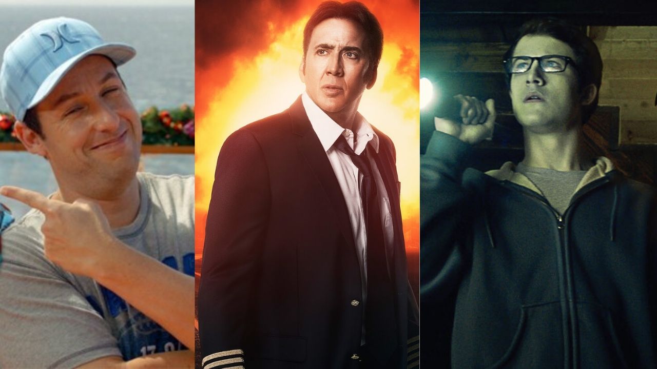 Adam Sandler, Nicolas Cage e Dylan Minnette protagonizam alguns dos piores filmes da década de 2010 (Foto 1: Reprodução/ Foto 2: Divulgação/ Foto 3: Reprodução)