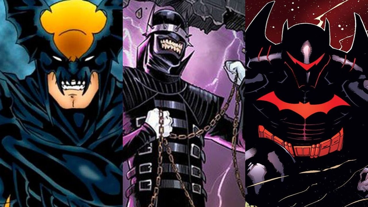 Garra das Trevas, O Batman que Ri e a armadura Hellbat (Foto: Montagem / Reprodução DC Comics)