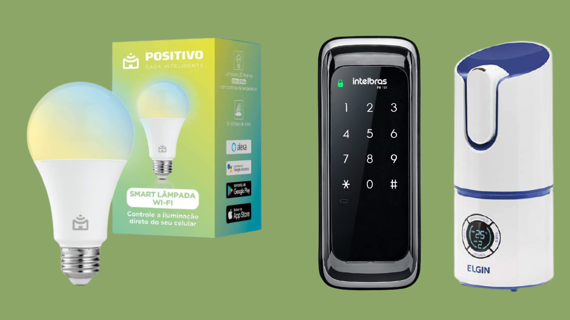 Smart lâmpada, Echo Dot, aspirador de pó robô e outros itens para uma casa inteligente