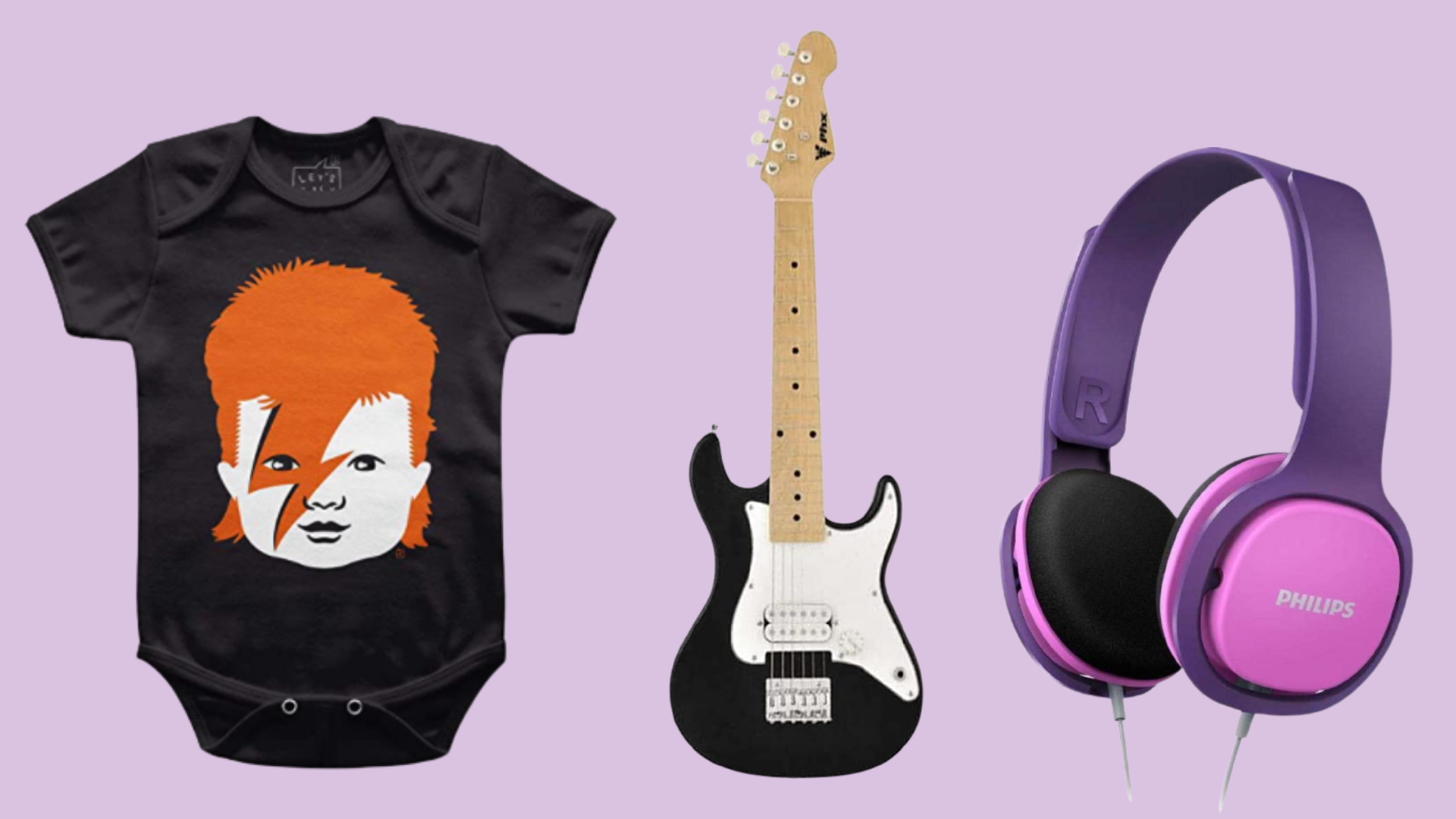 Violão, bateria, brinquedos musicais e outros itens para presentear os pequenos
