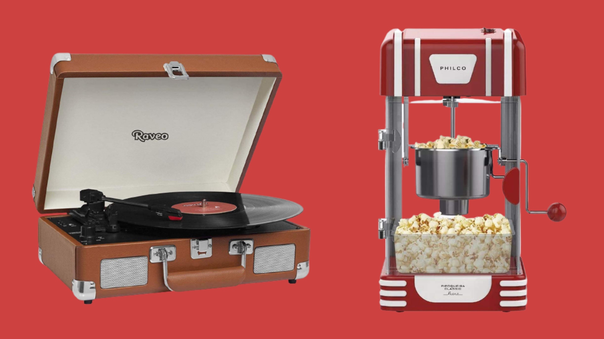 Vitrola, mini geladeira, pipoqueira e outros itens retrô para ter em casa