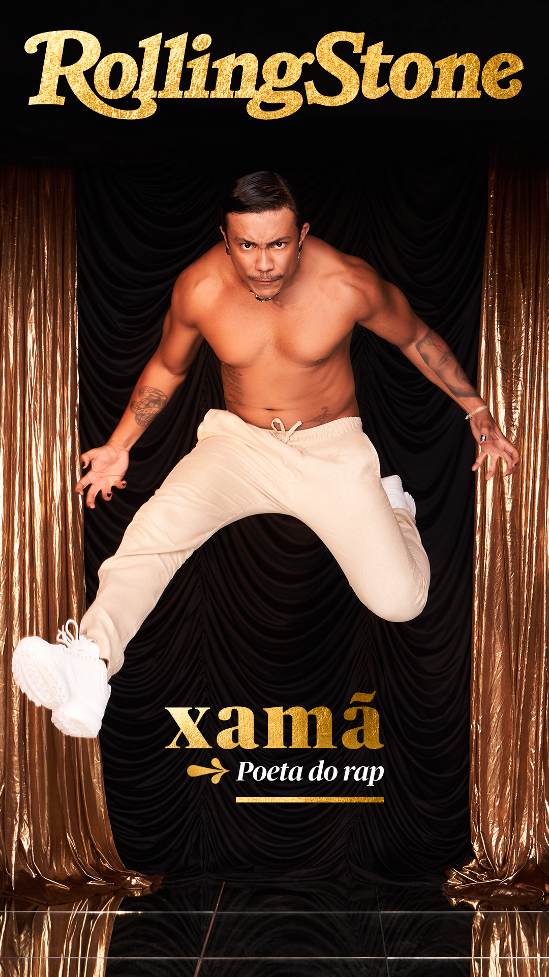 Xamã na capa da Rolling Stone Brasil de janeiro de 2022. Xamã veste terno, camisa e calça Hugo Boss (@hugoboss), óculos Balmain (@balmain) exclusivo na Protus Group Brasil (@protusgroupbr) e joias Marisa Clearmann (@marisaclearmannjoias)