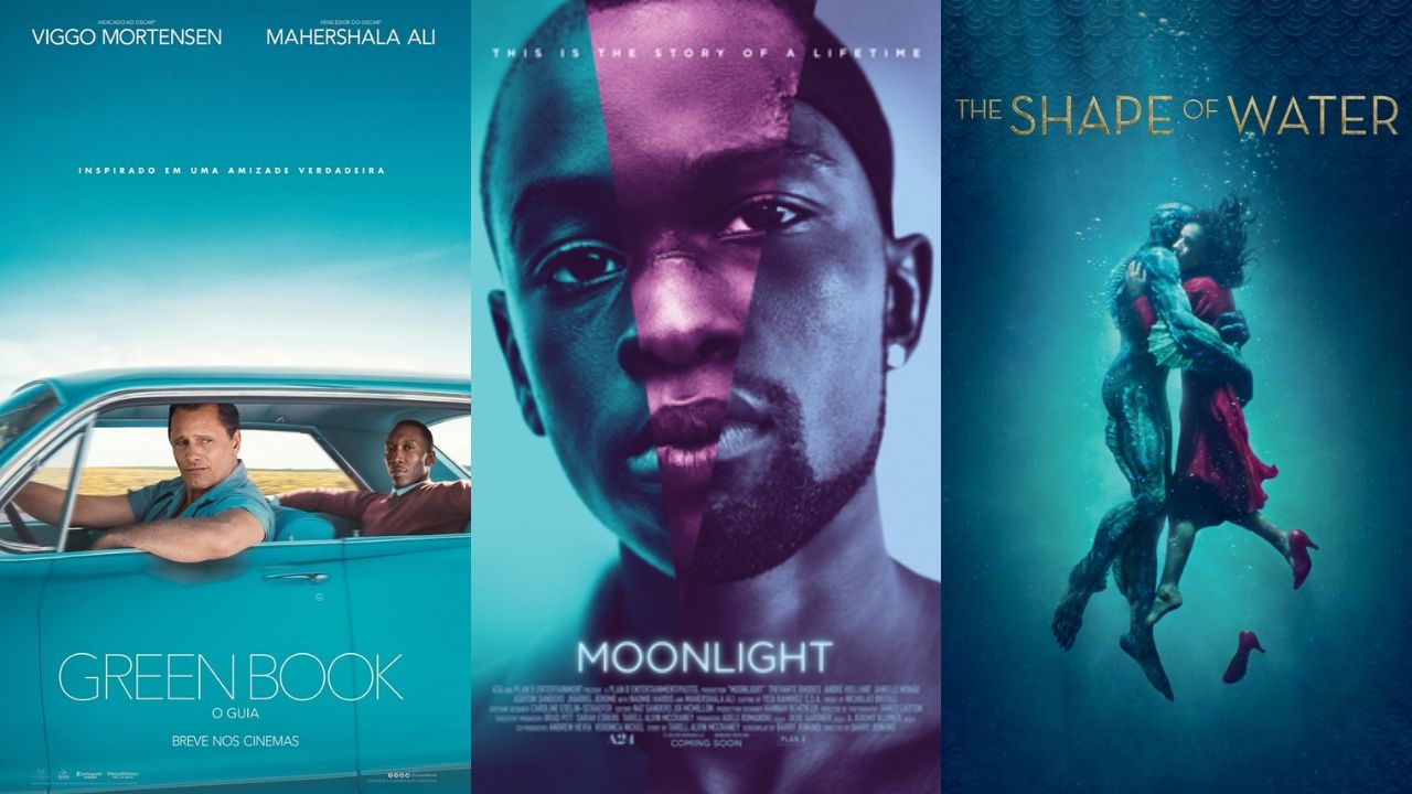 Pôster dos filmes Green Book, Moonlight e Shape of Water (Foto: Reprodução)