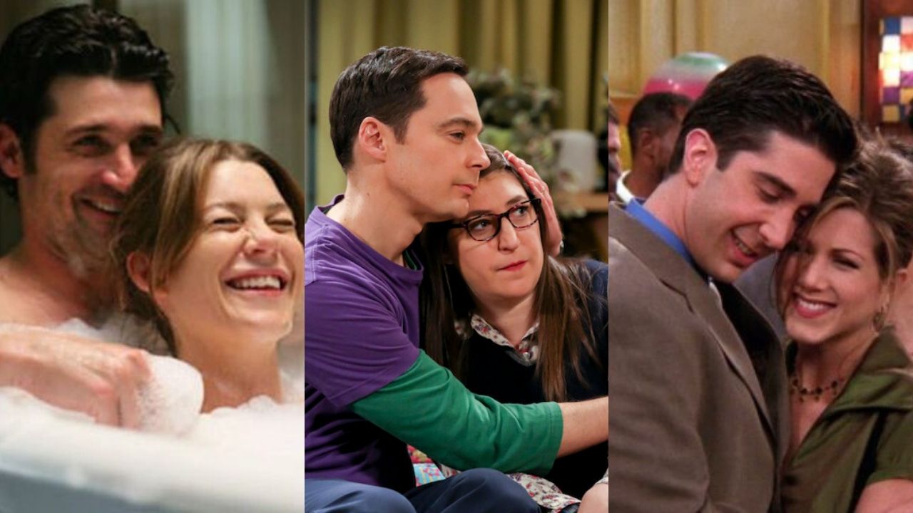 Meredith e Derek em Grey's Anatomy, Sheldon e Amy em Big Bang Theory e Ross e Rachel em Friends (Fotos: Reprodução)