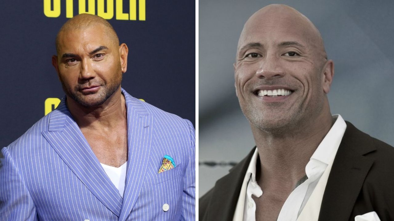 Dave Bautista (Foto: Willy Sanjuan/Invision/AP) e Dwayne "The Rock" Johnson (Foto: Richard Shotwell/Invision/AP)