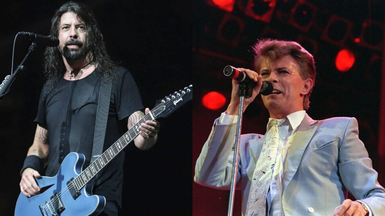 Montagem de Dave Grohl, do Foo Fighters, e David Bowie (Foto 1: Greg Allen / AP | Foto 2: AP)