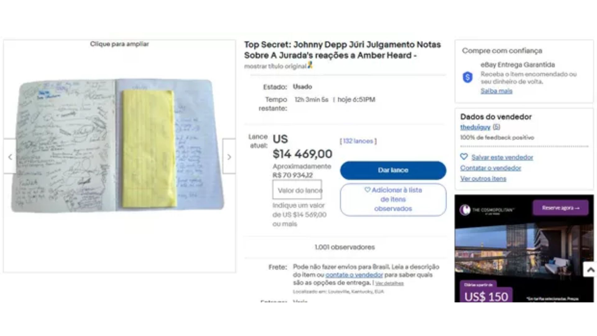 Anotações de Larry Foreman durante 3 dias de julgamento entre Depp e Heard