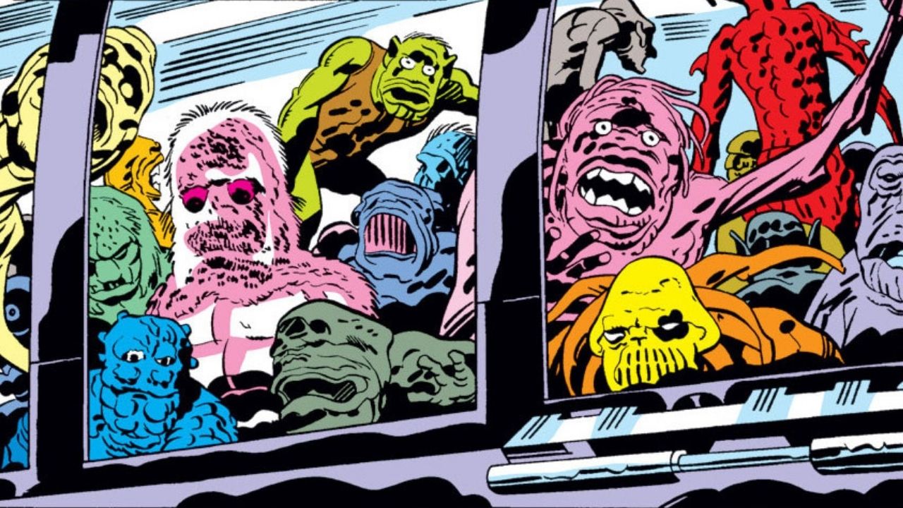 Ilustração de Deviantes de aparências distintas atrás de um vidro.