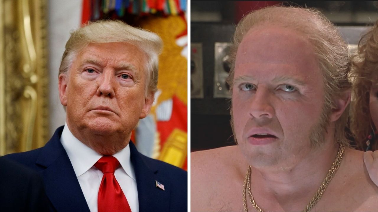 Biff Tannen, vilão de De Volta para o Futuro, foi inspirado em Donald Trump (esq.) (Foto 1: AP Photo/Alex Brandon e Foto 2: Reprodução / Universal)