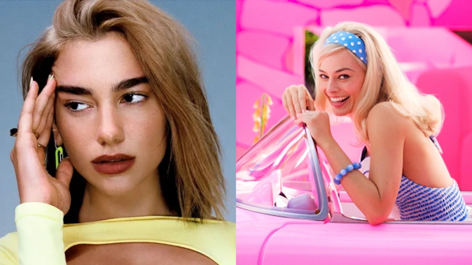 Dua Lipa (Foto: Divulgação) | Margot Robbie como Barbie (Foto: Reprodução / Twitter)