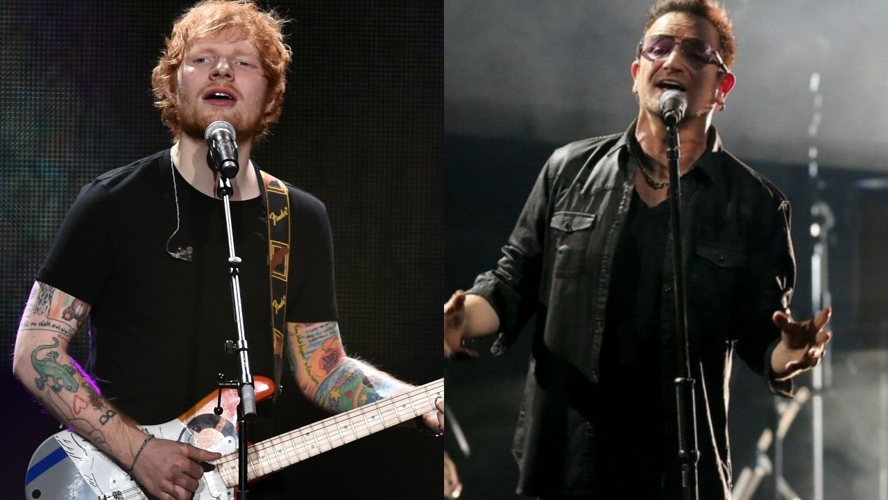 Ed Sheeran (Foto: Kevin Winter/Getty Images for iHeartMedia)/ Bono, vocalista do U2, em Berlim (Foto: Wolfgang Kumm / AP)