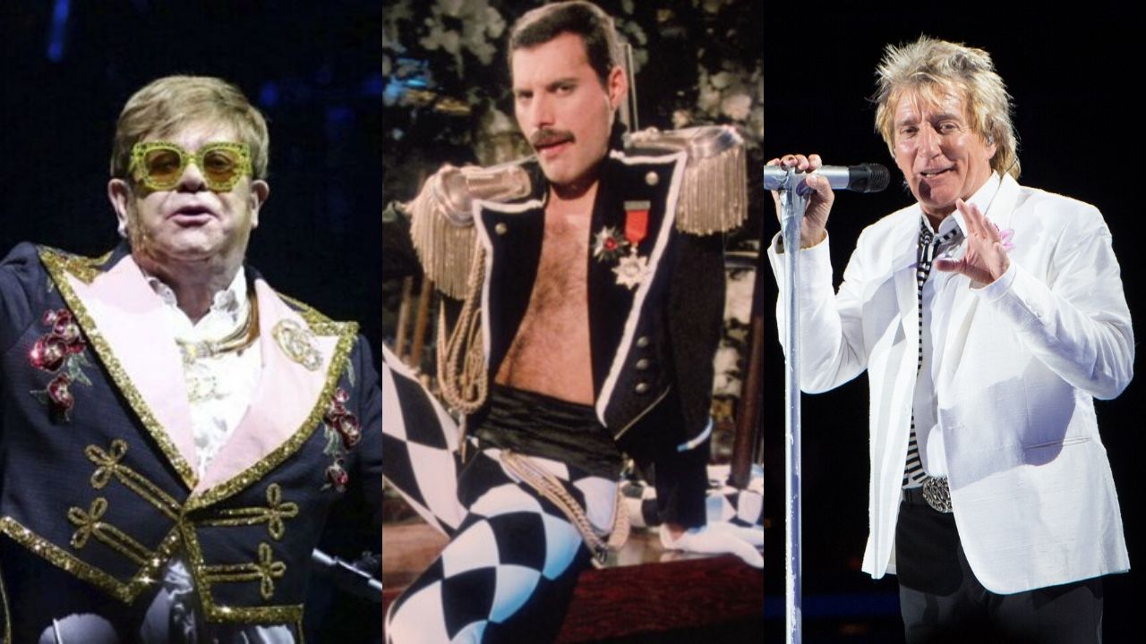 Elton John (Foto: AP), Freddie Mercury (Foto: Reprodução) e Rod Stewart (Foto: Scott Roth / Invision / AP)
