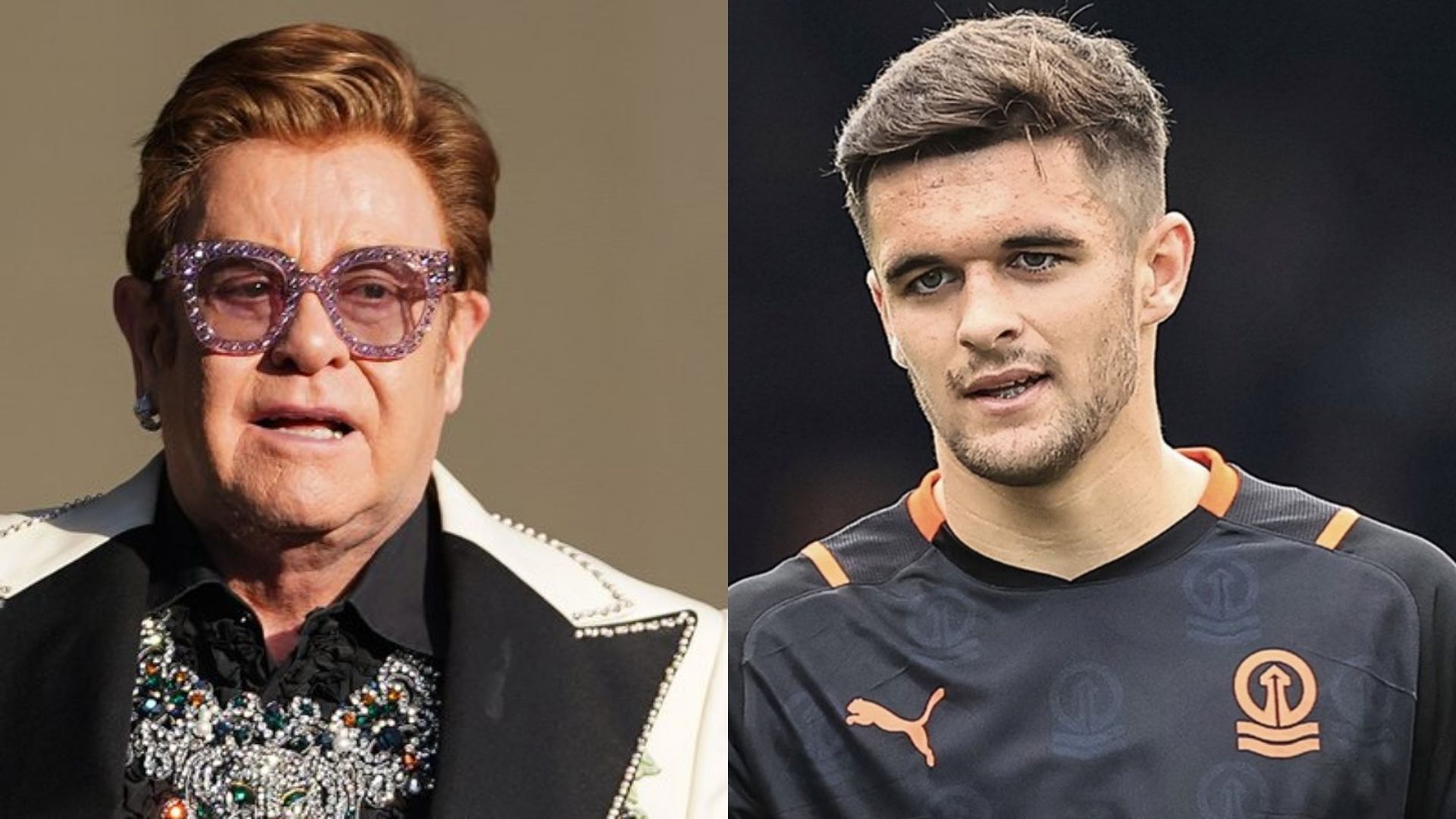 Elton John (Foto: Kerry Marshall/Getty Images) e Jake Daniels (Foto: Reprodução/Twitter)