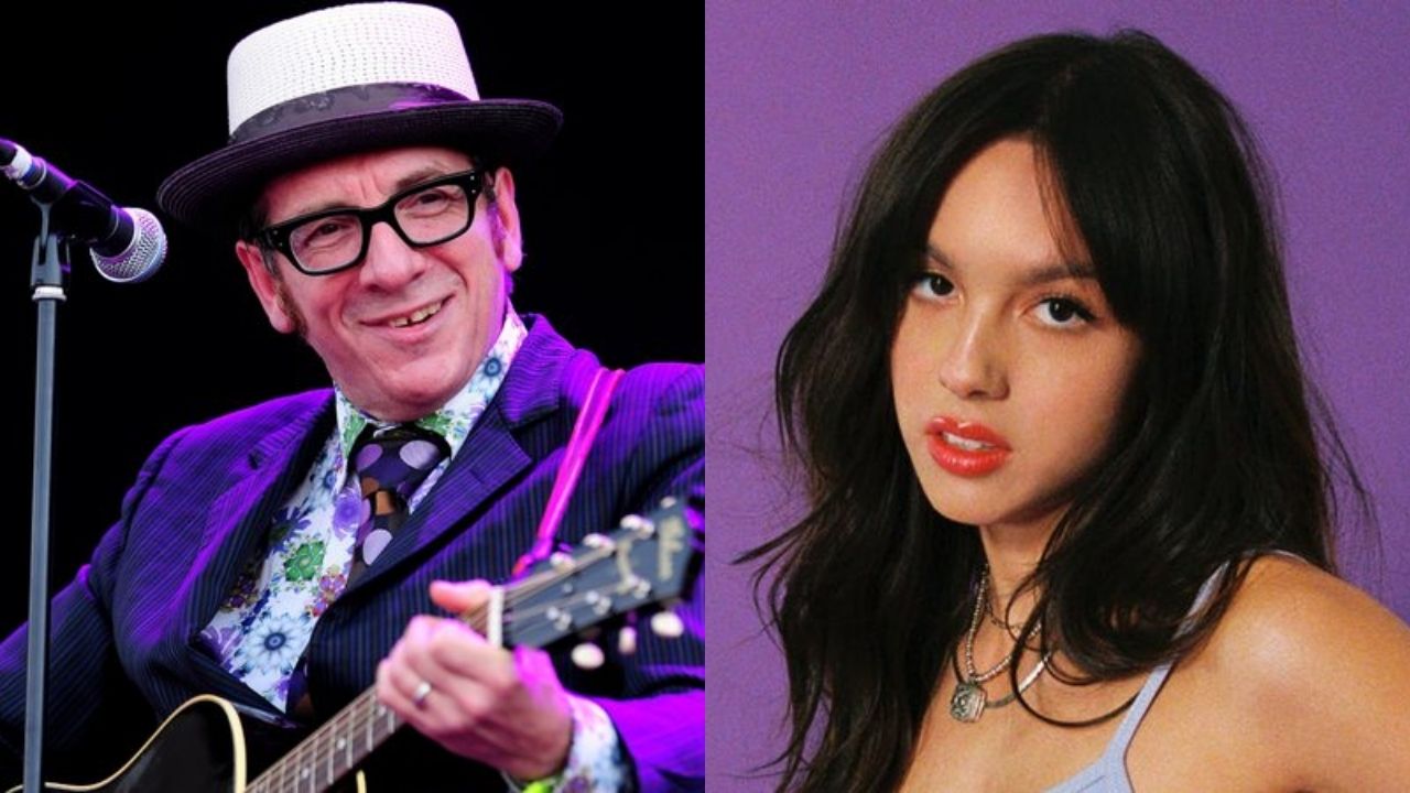 Elvis Costello (Foto: Gareth Cattermole/Getty Images) e Olivia Rodrigo (Foto: Divulgação)