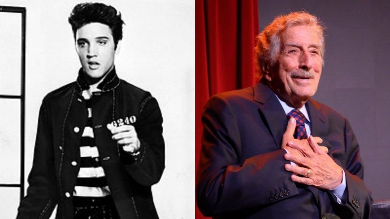 Elvis Presley em Jailhouse Rock (Foto: Divulgação) e Tony Bennett (Foto: Noam Galai/Getty Images for Shorefire)