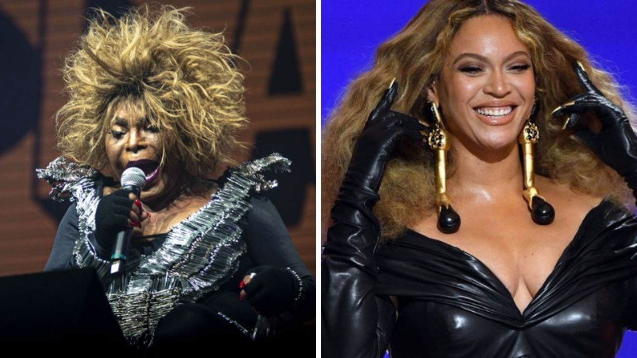 Elza Soares no Rock in Rio 2019 (Foto: Bleia / I Hate Flash) e Beyoncé no Grammy 2021 (Foto: Kevin Winter / Getty Images)