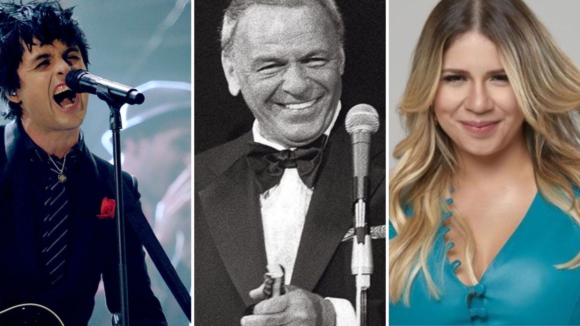 Billie Joe Armstrong (Foto: Getty Images), Frank Sinatra (Foto: AP) e Marília Mendonça (Foto: Reprodução / Instagram)