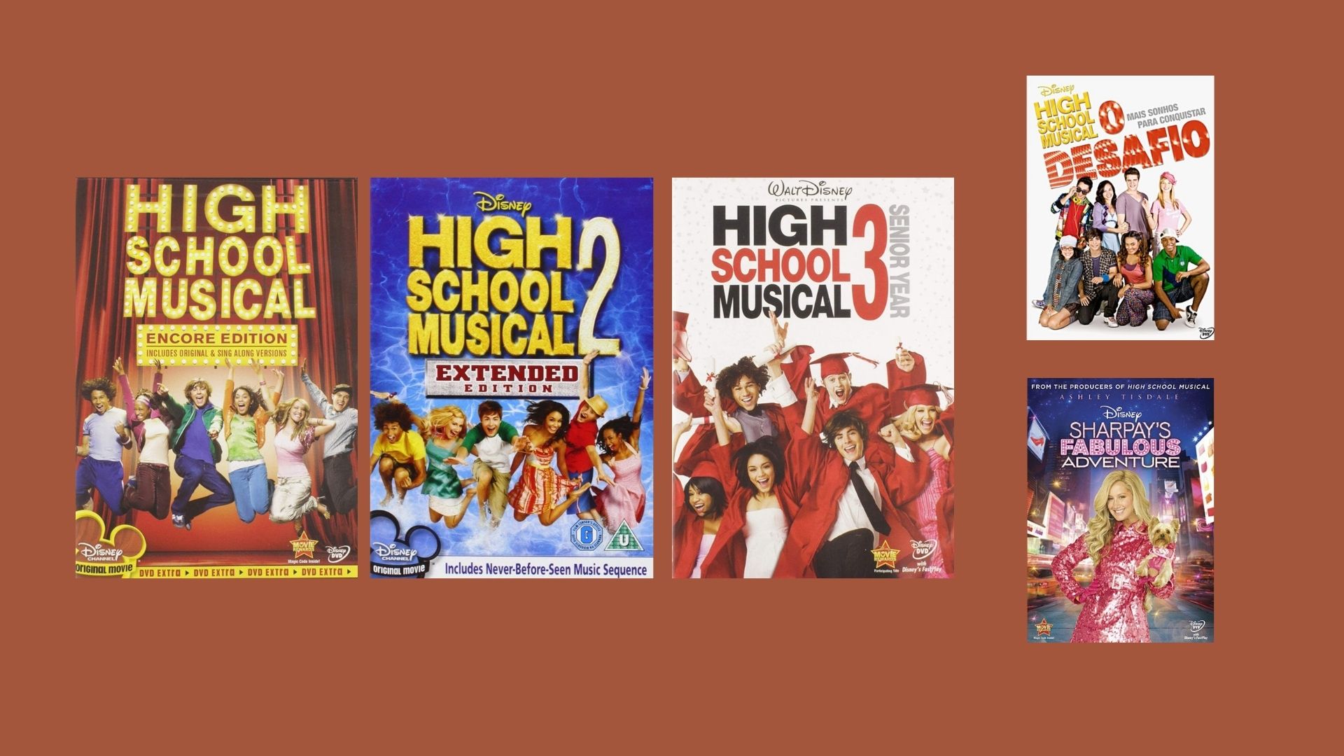 Capa dos filmes da franquia, com a versão brasileira e o spin-off