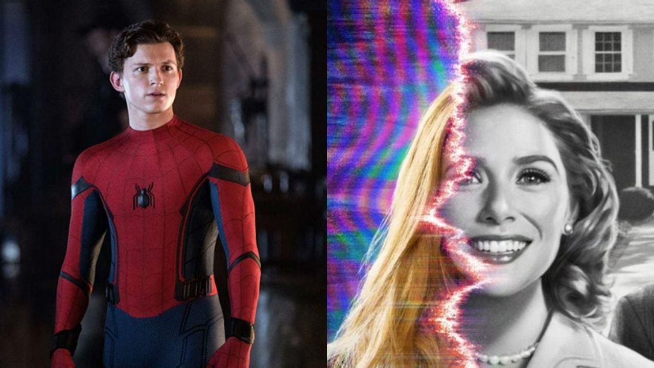 Homem-Aranha (Foto: Jay Maidment) e pôster de WandaVision (Foto: Reprodução/ Marvel Studios /Disney)